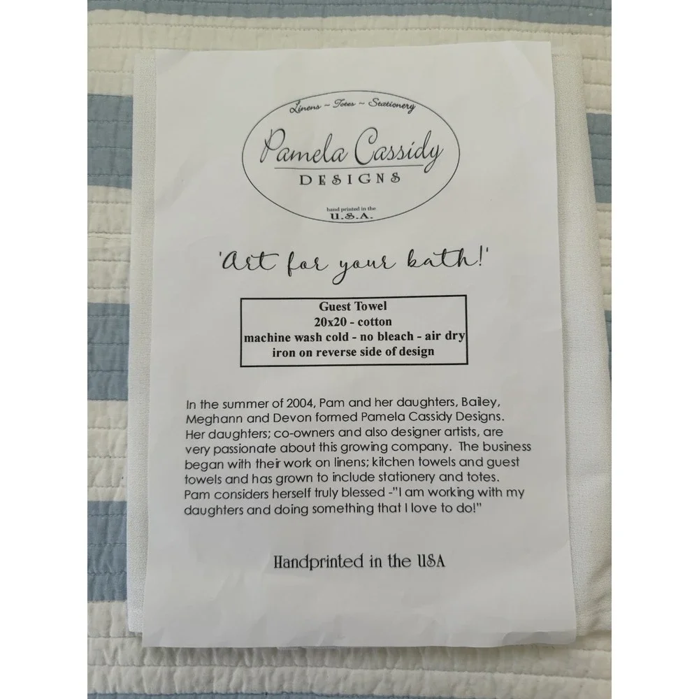 Vintage Pamela Cassidy Guest Towel 20X20 Hand Print Heart Cotton Cottagecore NIB
